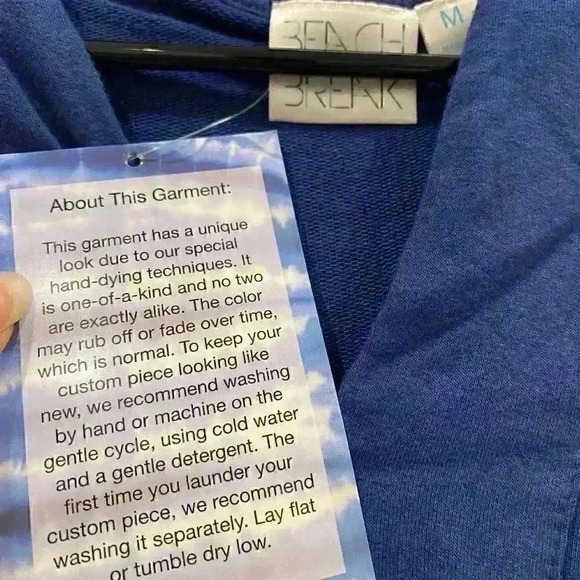 NWT BEACH BREAK Tunic Hood Cover-up for Bleach or Pool Tie-dye blue in Sz M - Picture 2 of 5